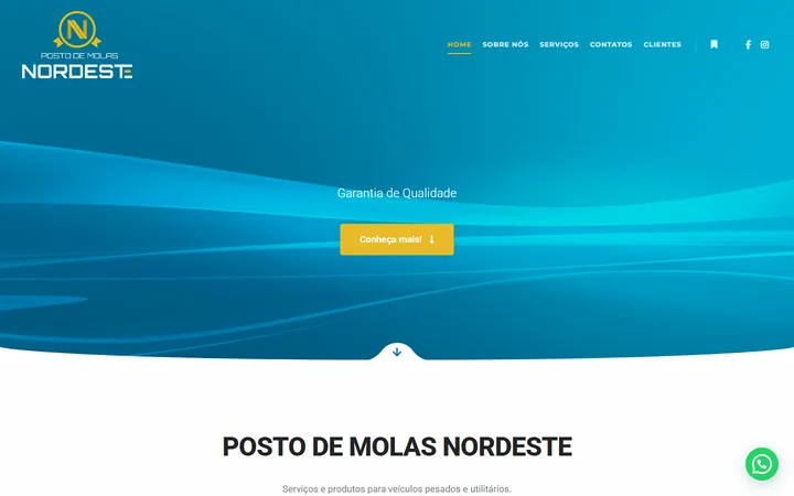 Página inicial do site do Posto de Molas Nordeste, com o logotipo e o destaque Garantia de Qualidade